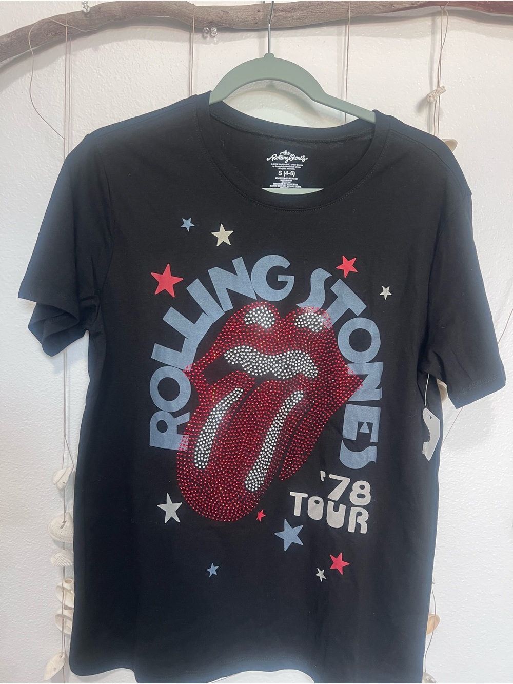 NWT The Rolling Stones 1978 Tour Rhinestone Graphic T-Shirt Black - Picture 5 of 5